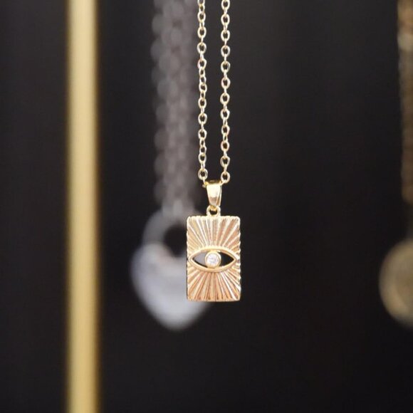 Neiman Marcus 14K Gold Plated Evil Eye Square Gold Necklace - Picture 5 of 5